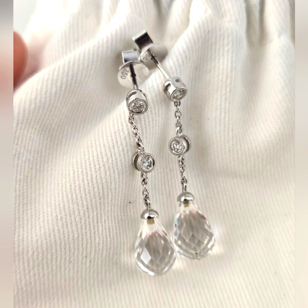 18k gold and diamond crystal drop earrings